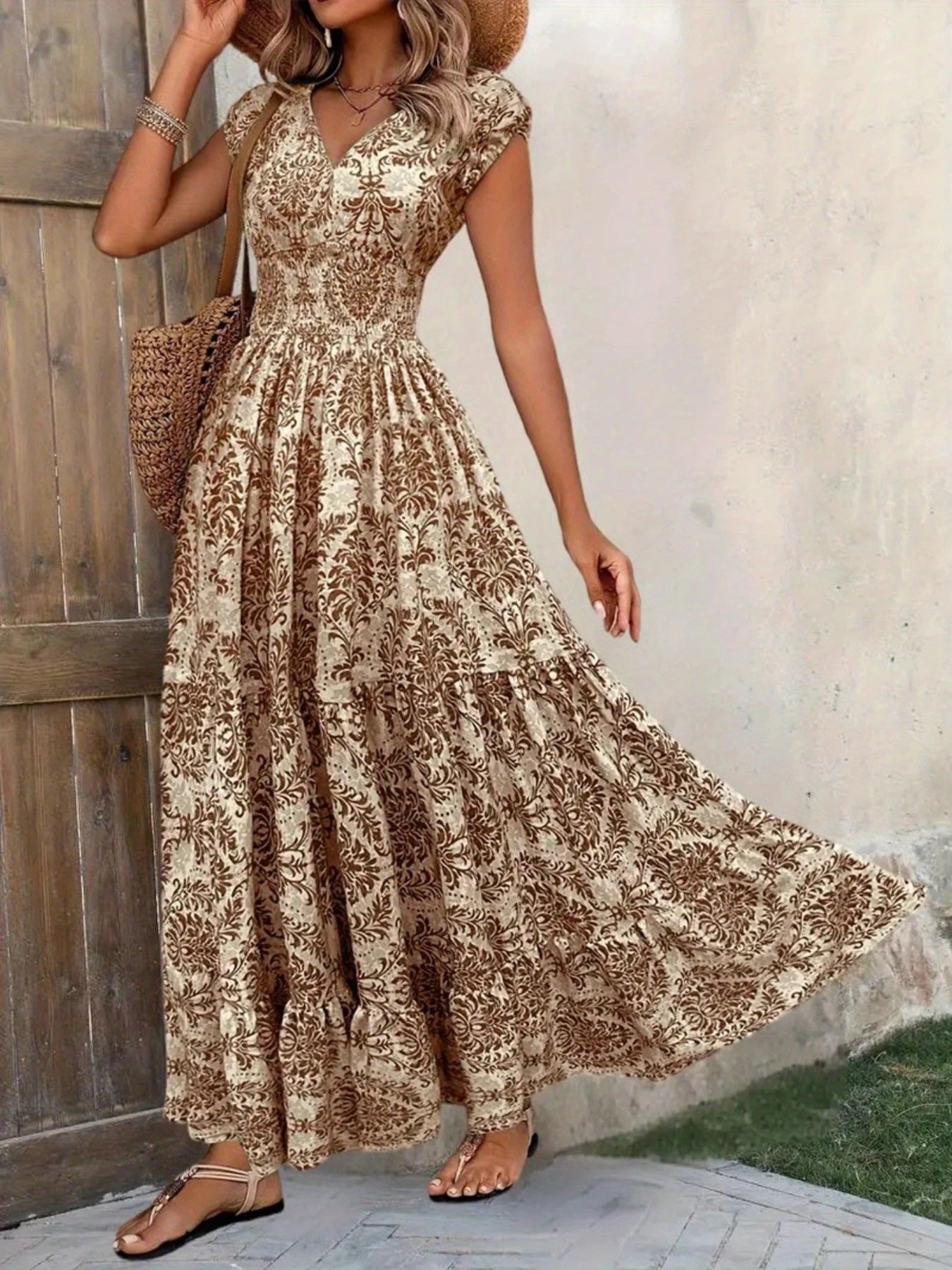 Hazel Blues® |  Printed Cap Sleeve Maxi Dress