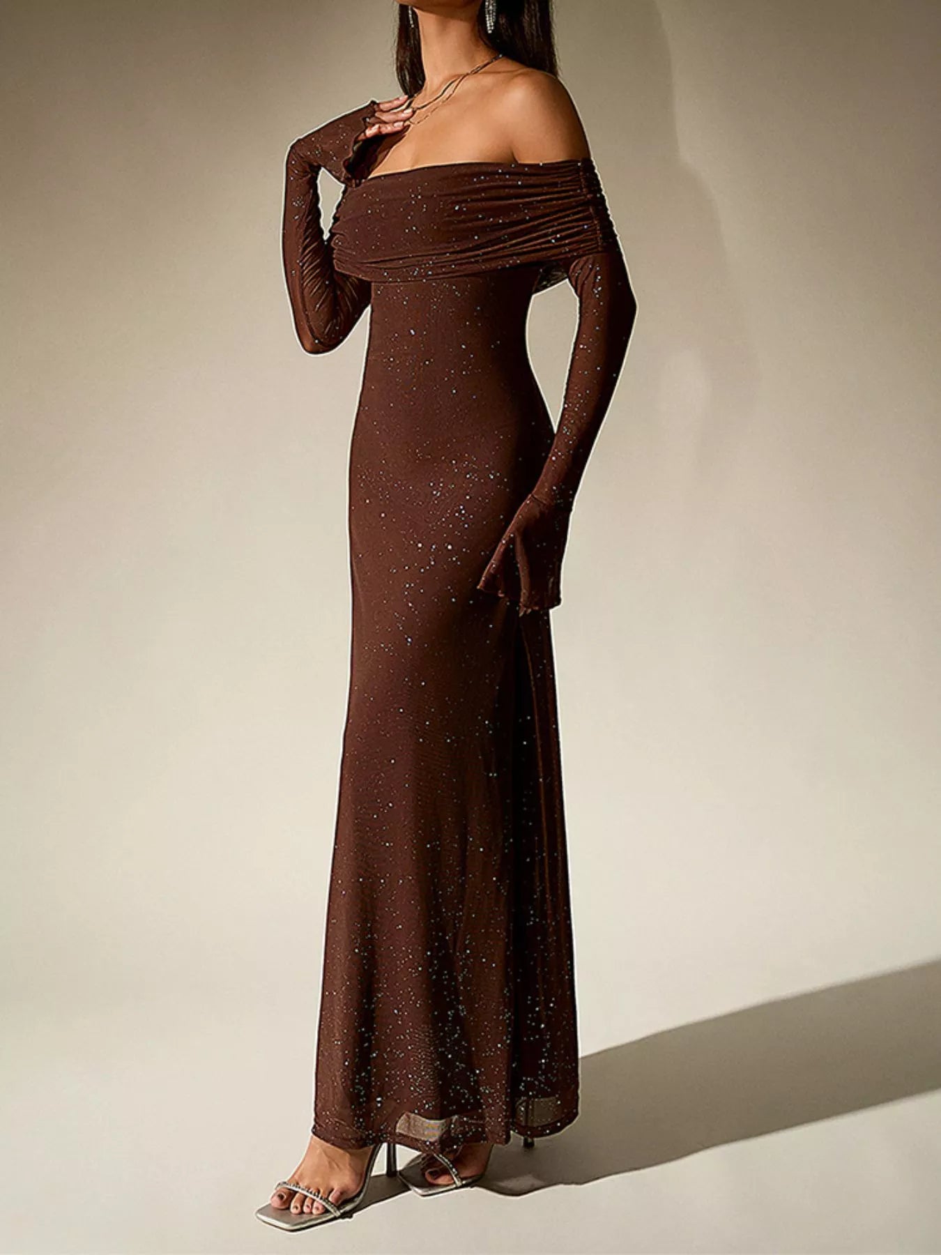 Hazel Blues® |  Glitter Off-Shoulder Maxi Dress