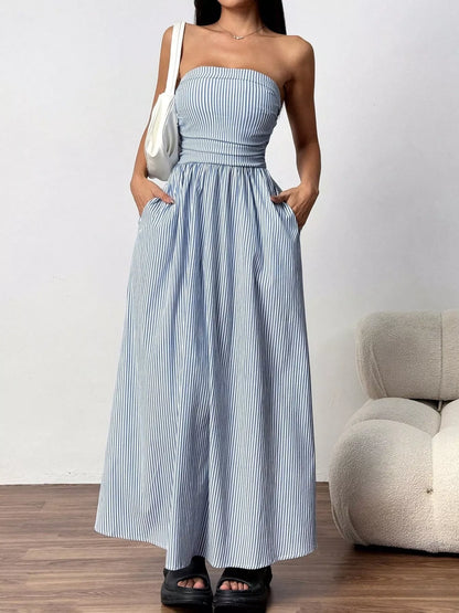 Hazel Blues® |  Striped Strapless Casual Maxi Dress