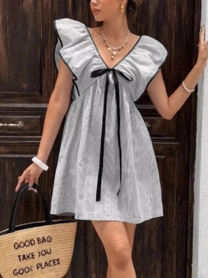 Hazel Blues® |  Striped Ruffle Sleeve Mini Dress