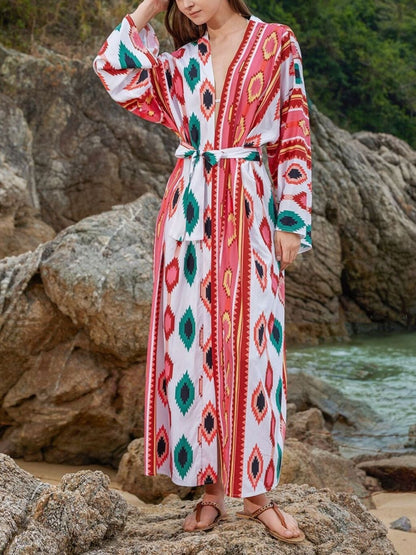 Hazel Blues® | Boho Print Long Sleeve Beach Cover-Up