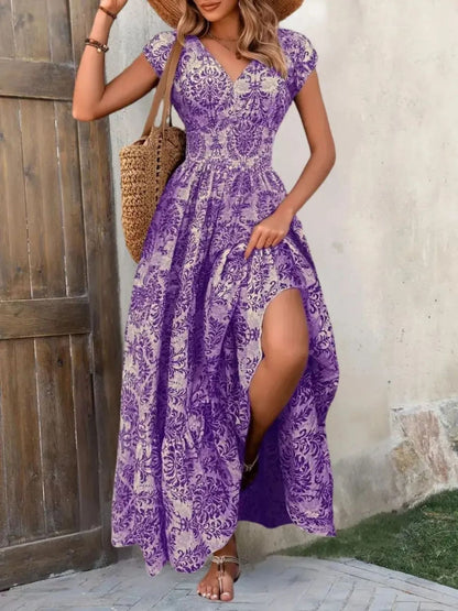 Hazel Blues® |  Printed Cap Sleeve Maxi Dress