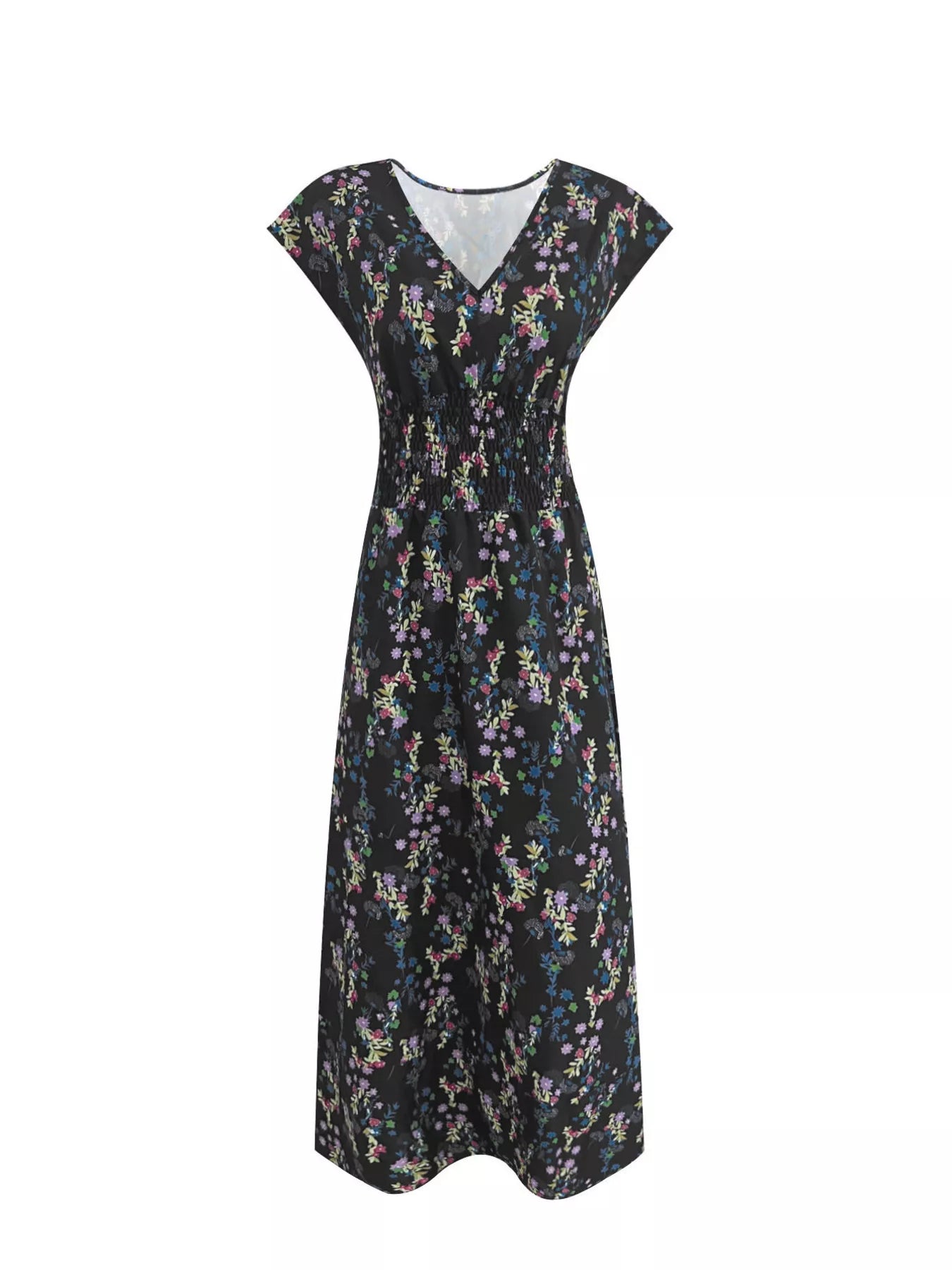 Hazel Blues® | Floral V-Neck Cap Sleeve Maxi Dress