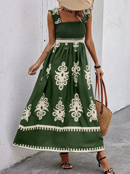 Hazel Blues® |  Smocked Printed Wide Strap Maxi Dress