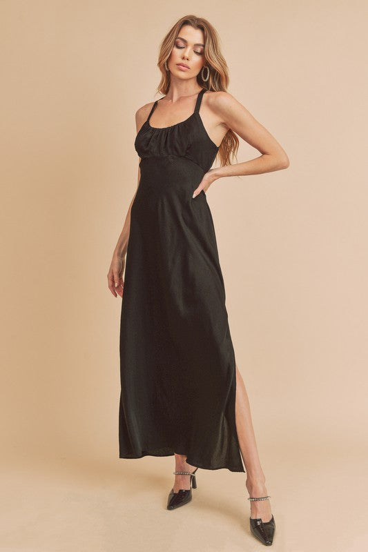 Hazel Blues® |  Aemi + Co Ruched Side Slit Cutout Back Maxi Cami Dress