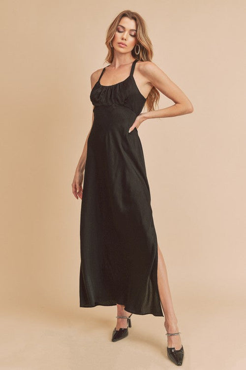Hazel Blues® |  Aemi + Co Ruched Side Slit Cutout Back Maxi Cami Dress