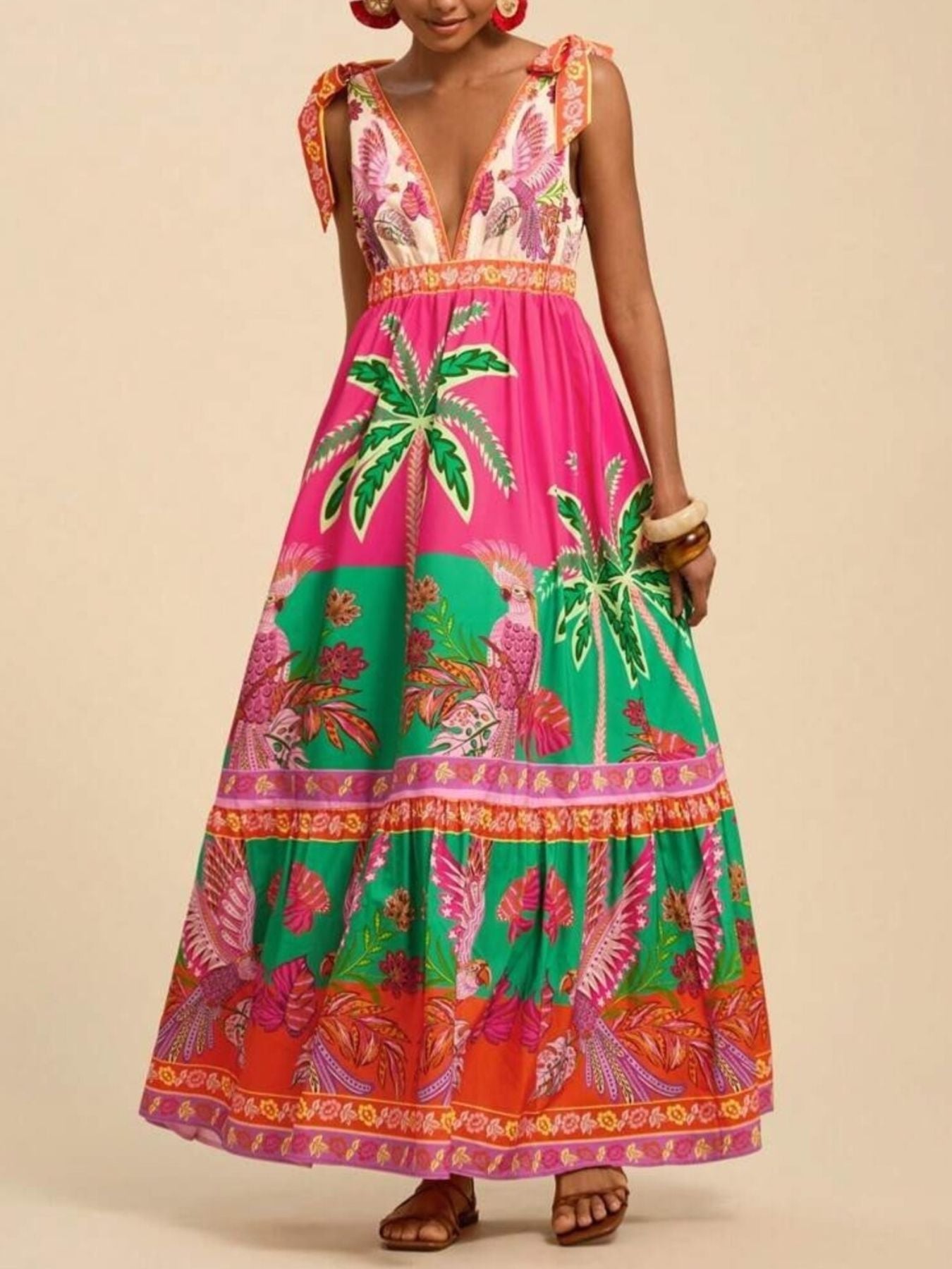 Hazel Blues® |  Tropical Print Tie-Shoulder Maxi Dress