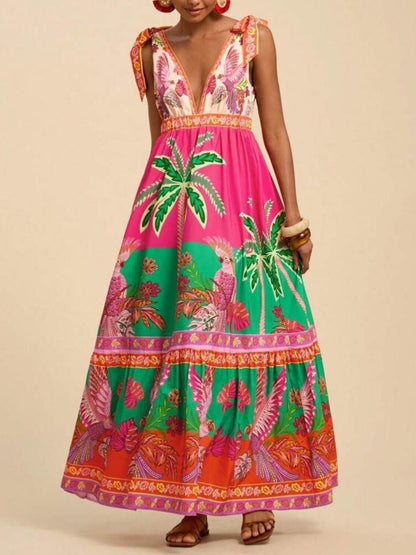 Hazel Blues® |  Tropical Print Tie-Shoulder Maxi Dress