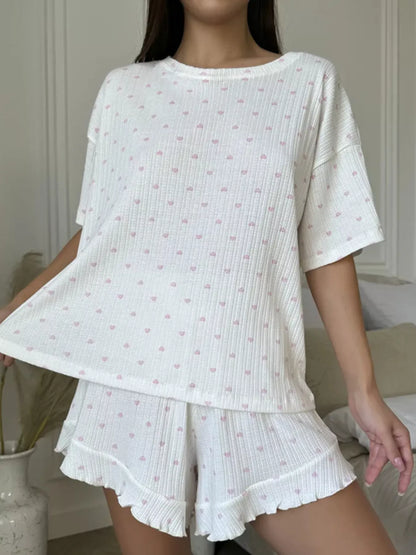 Hazel Blues® |  Heart Print Casual Top and Shorts Lounge Set
