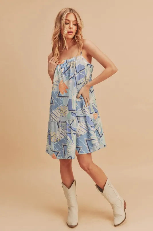 Hazel Blues® |  Aemi + Co Printed Ruffled Hem Square Neck Mini Cami Dress