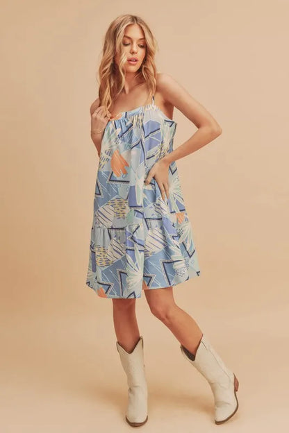 Hazel Blues® |  Aemi + Co Printed Ruffled Hem Square Neck Mini Cami Dress