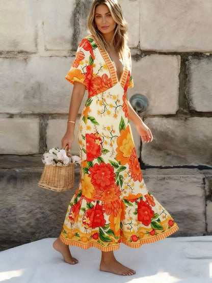 Hazel Blues® |  Floral Print V-Neck Maxi Dress