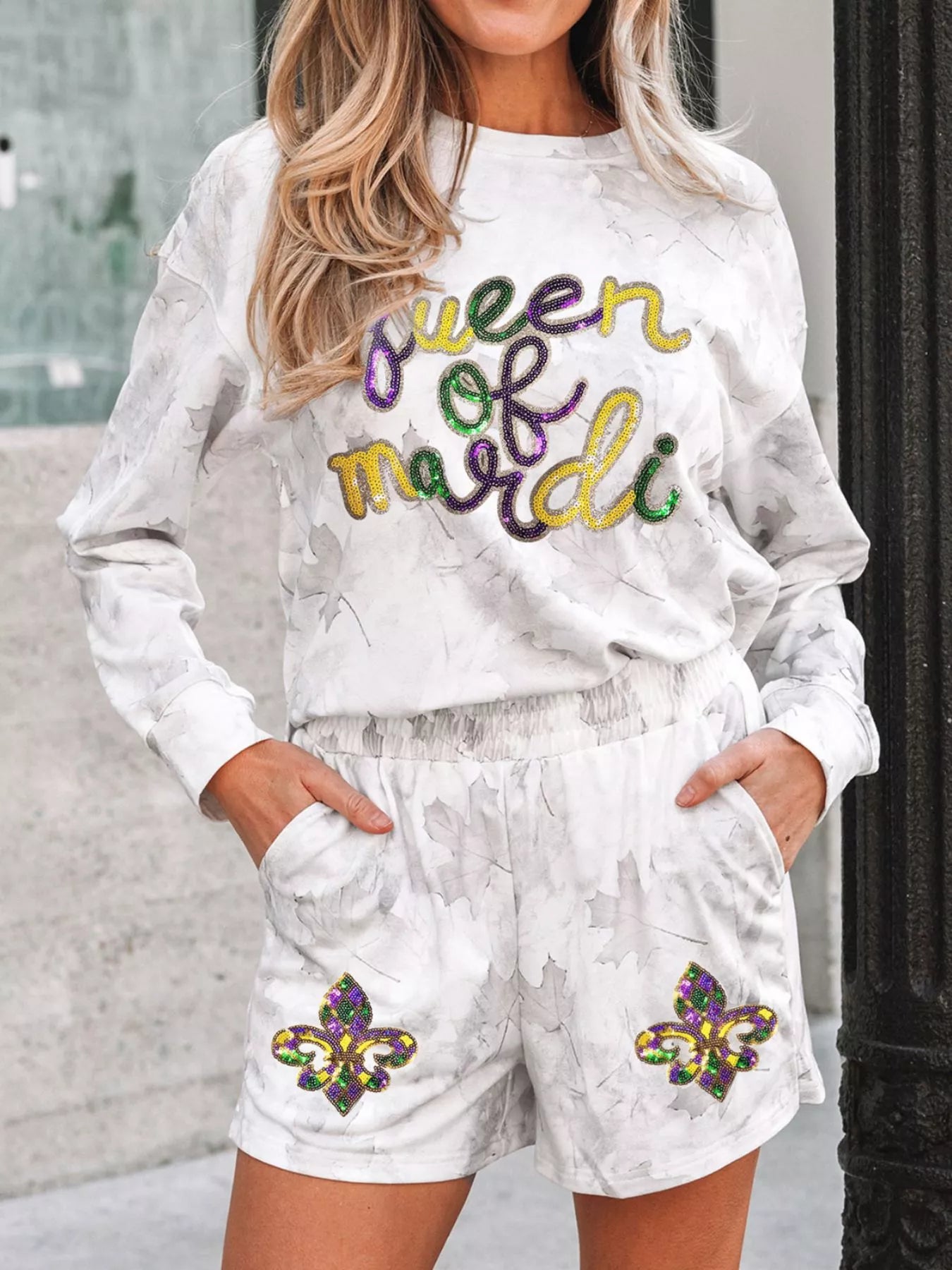 Hazel Blues® |  Queen of Mardi Gras Top and Shorts Set