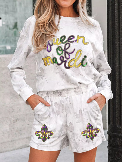 Hazel Blues® |  Queen of Mardi Gras Top and Shorts Set