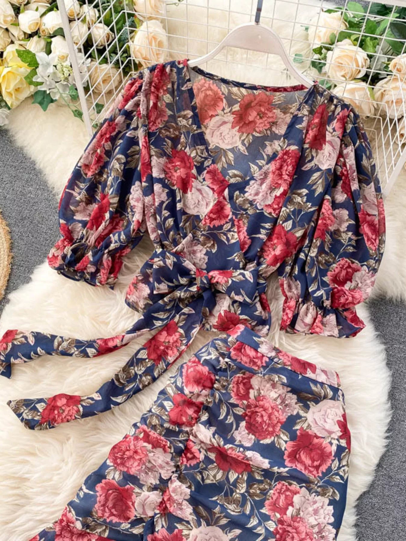 Hazel Blues® |  Floral Print Crop Top and Skirt Set
