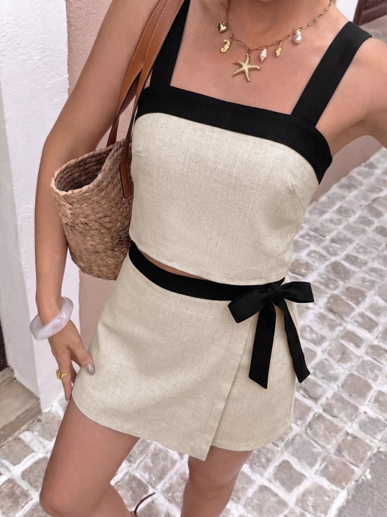 Hazel Blues® |  Contrast Trim Cami and Skort Set