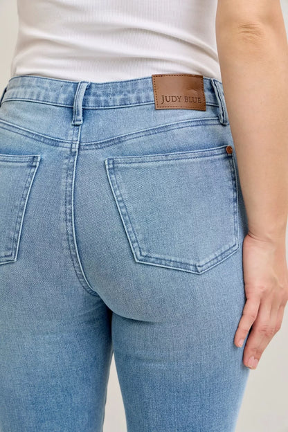 Hazel Blues® | Judy Blue Mid Rise Bootcut Jeans with Contrast Wash & Front Patch Pockets