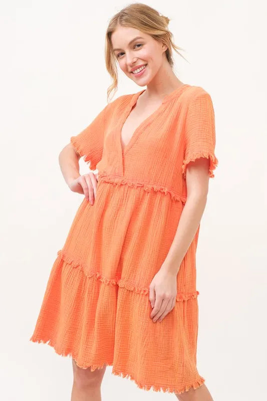 Hazel Blues® |  And The Why Washed Frayed Detail Tiered Dress