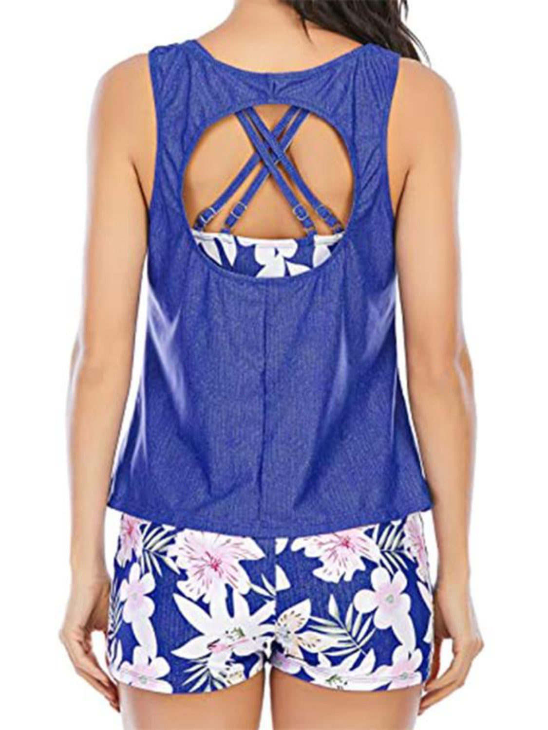 Hazel Blues® | Cutout Printed Round Neck Three-Piece Swim Set