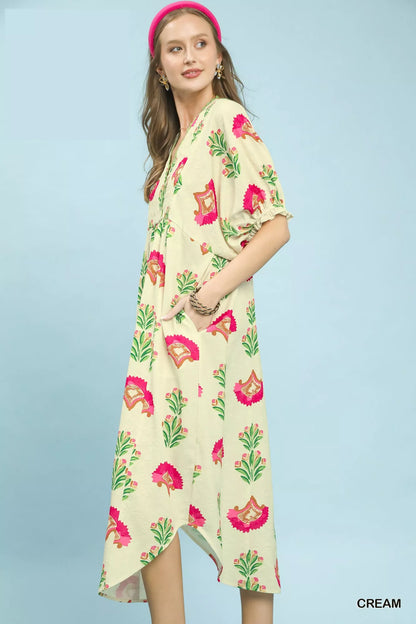 Hazel Blues® |  Umgee Abstract Print V-Neck Midi Dress