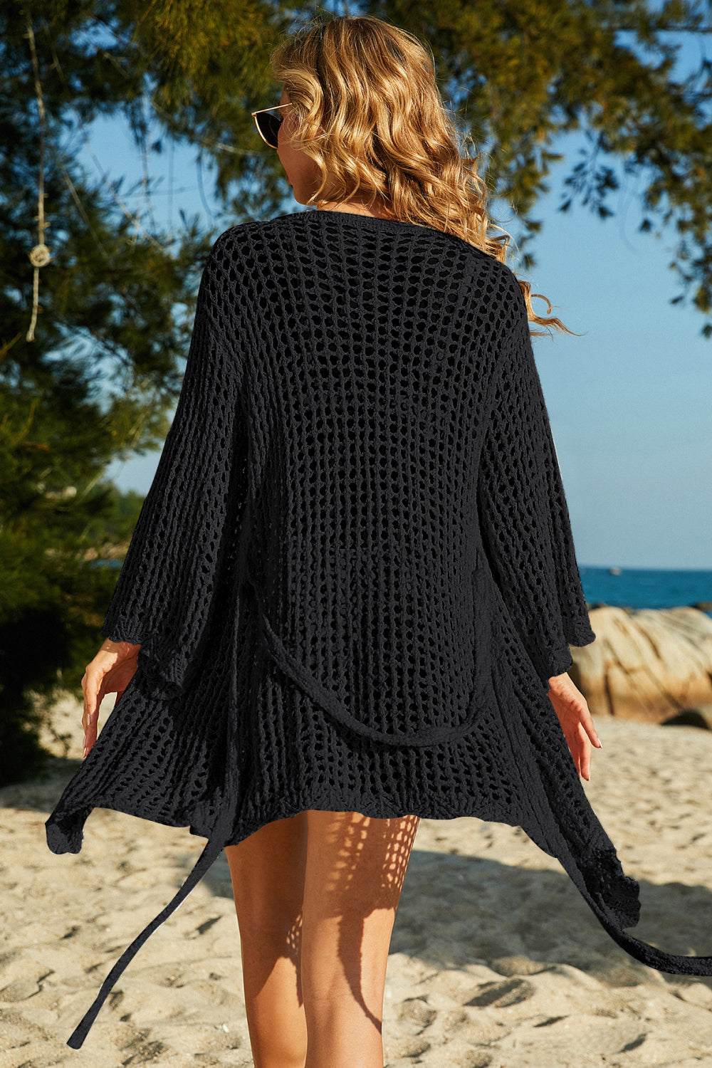 Hazel Blues® | Tie-Waist Openwork Crochet Cover Up