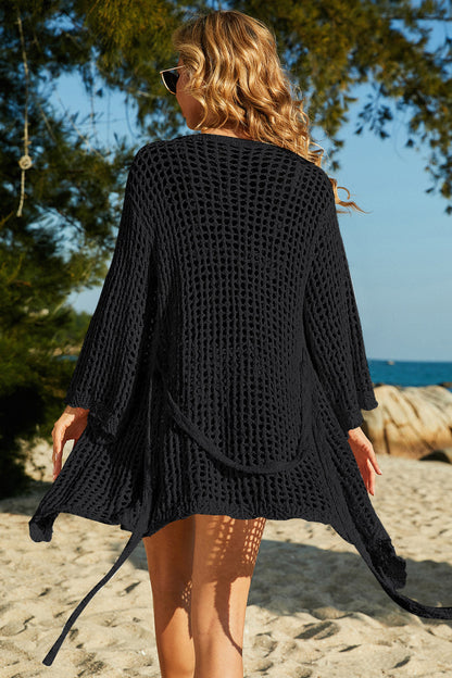 Hazel Blues® | Tie-Waist Openwork Crochet Cover Up