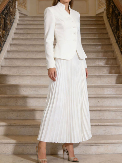 Hazel Blues® |  Button Up Long Sleeve Top and Pleated Skirt Set