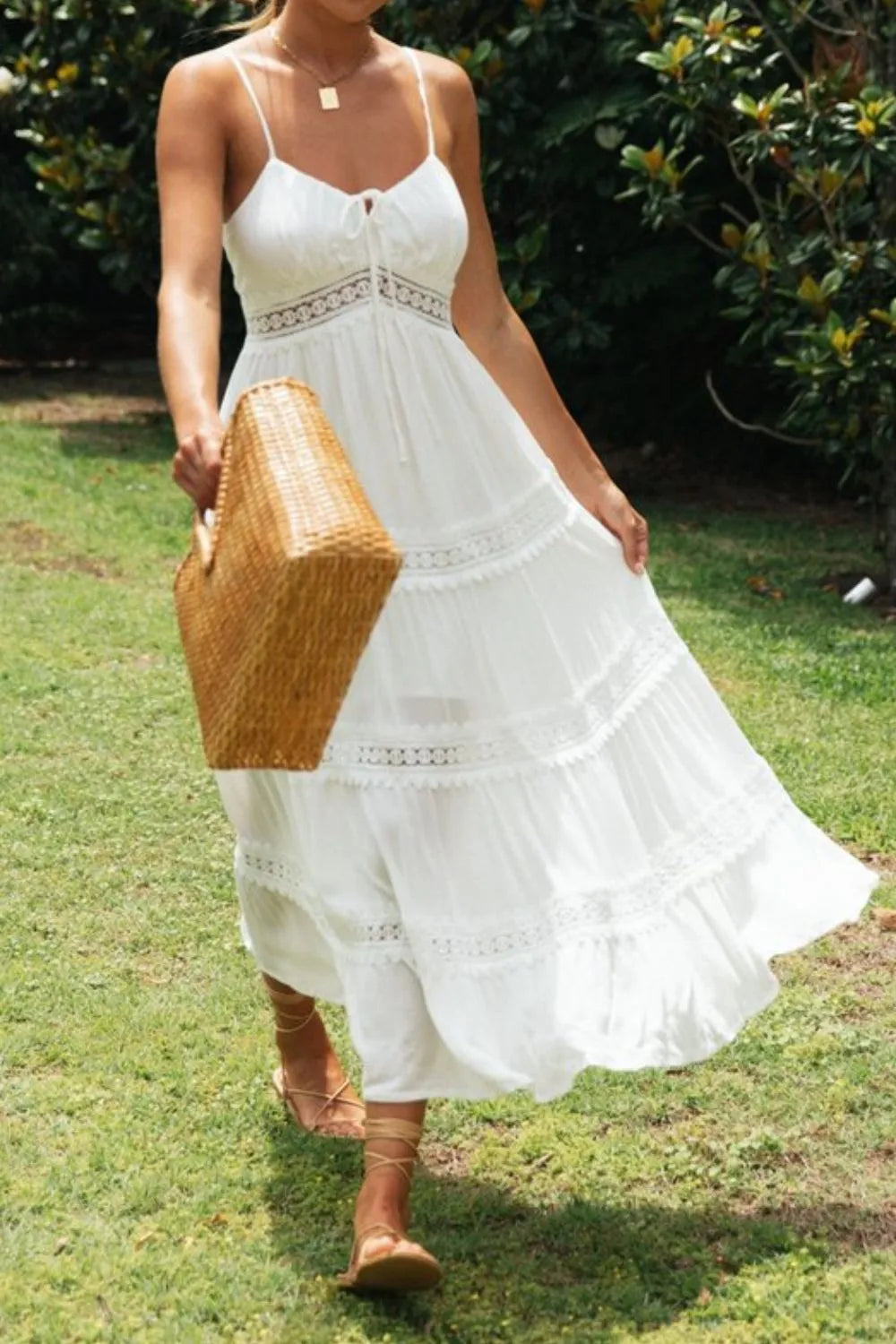 Hazel Blues® |  Lace Detail Smocked Midi Cami Dress