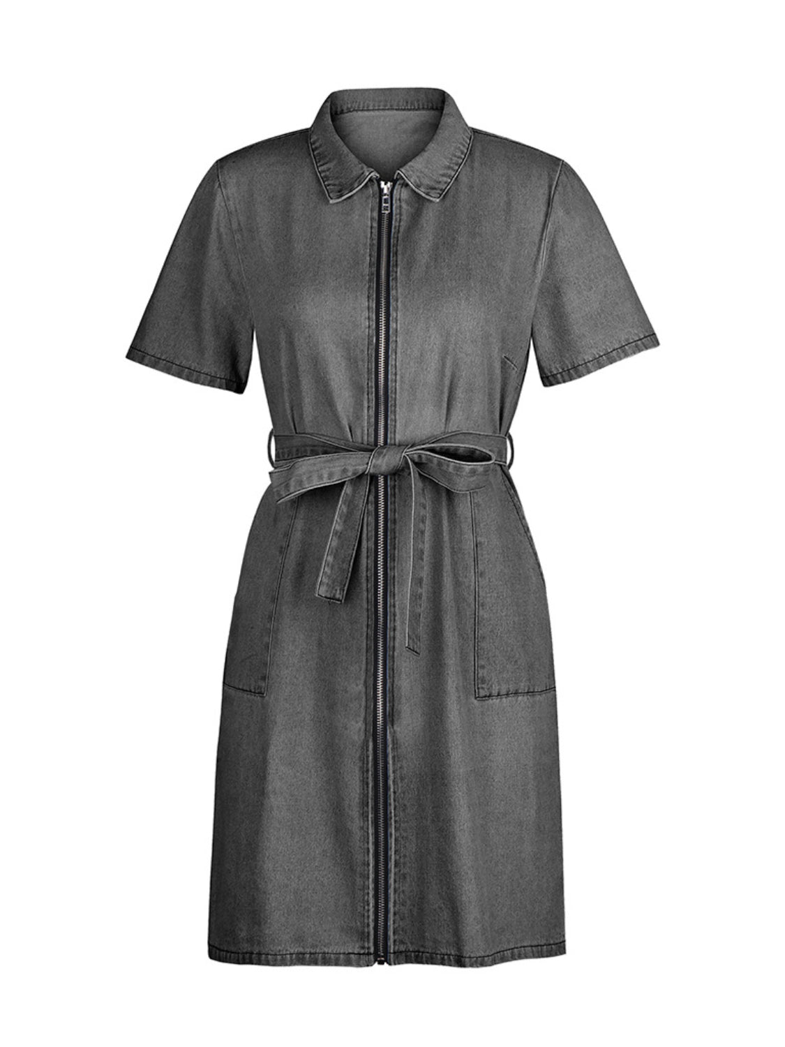 Hazel Blues® | Zip Front Short Sleeve Denim Dress
