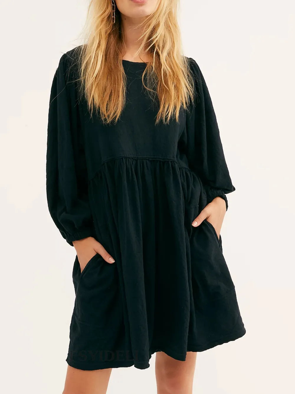 Hazel Blues® |  Cutout Textured Long Sleeve Mini Dress