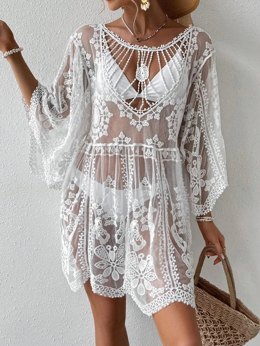 Hazel Blues® | Lace Round Neck Cover-Up