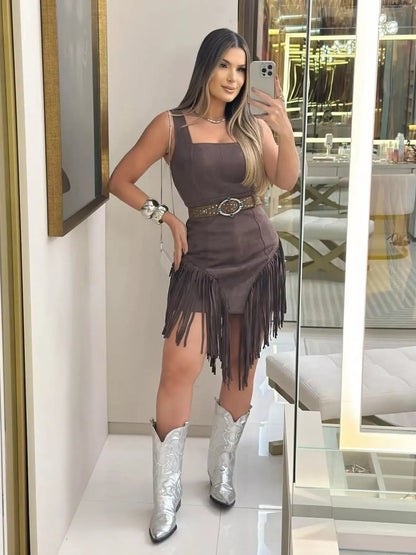 Hazel Blues® |  Sleeveless Fringed Mini Dress