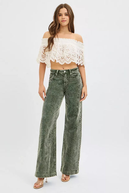 Hazel Blues® | RISEN High Rise Wide Leg Corduroy Jeans