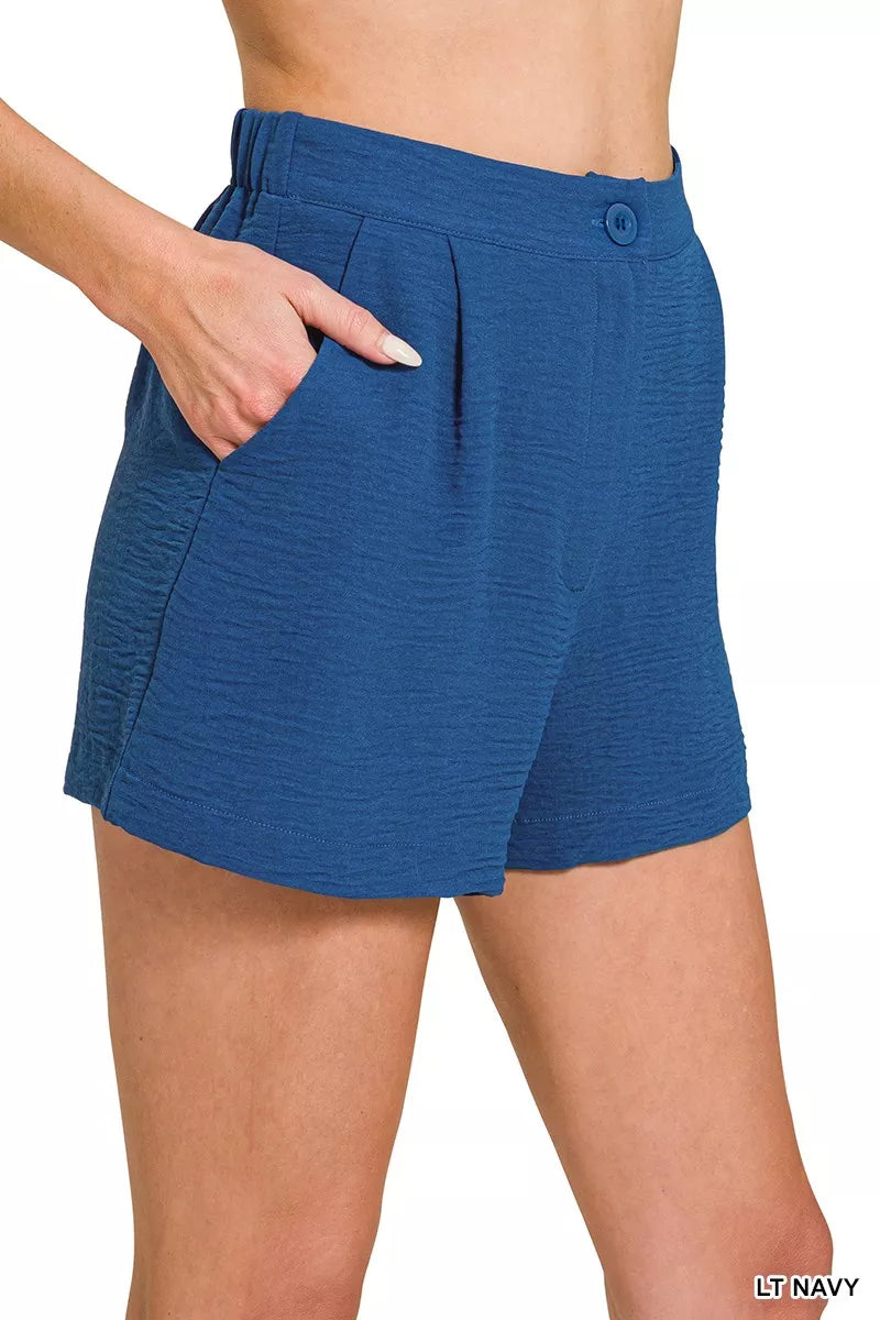 Hazel Blues® |  Zenana Woven Airflow Back Elastic Waist Shorts