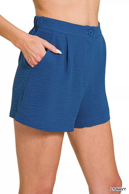 Hazel Blues® |  Zenana Woven Airflow Back Elastic Waist Shorts