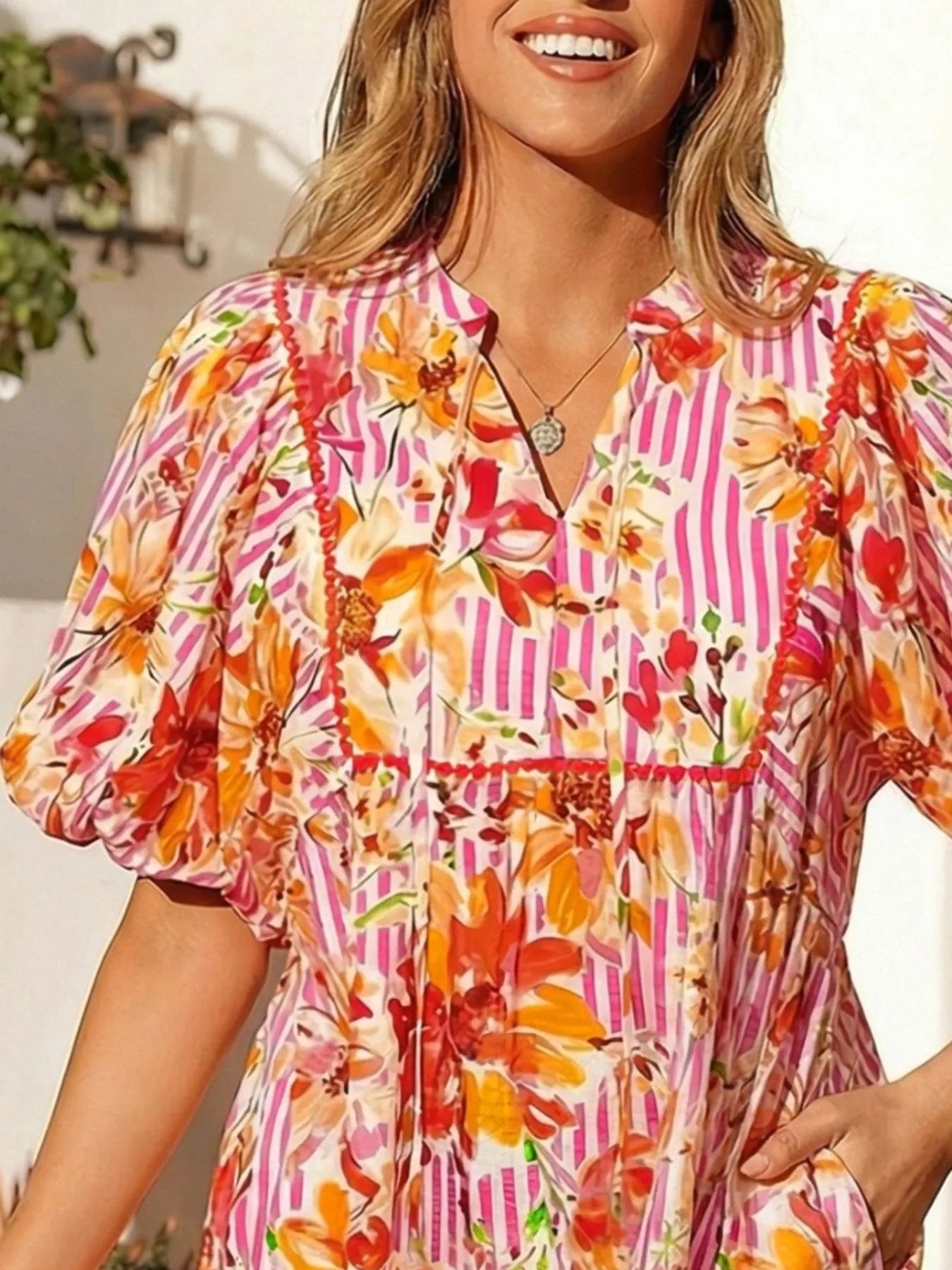 Hazel Blues® |  Floral Print Striped Casual Mini Dress
