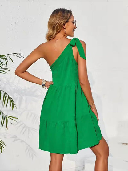 Hazel Blues® |  Textured Tied Single Shoulder Mini Dress