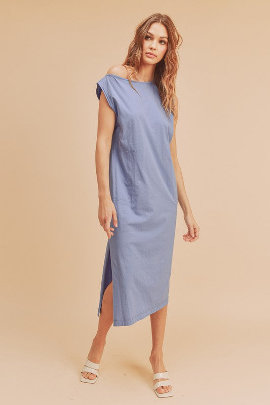 Hazel Blues® |  Aemi + Co Side Slit Round Neck Sleeveless Midi Dress