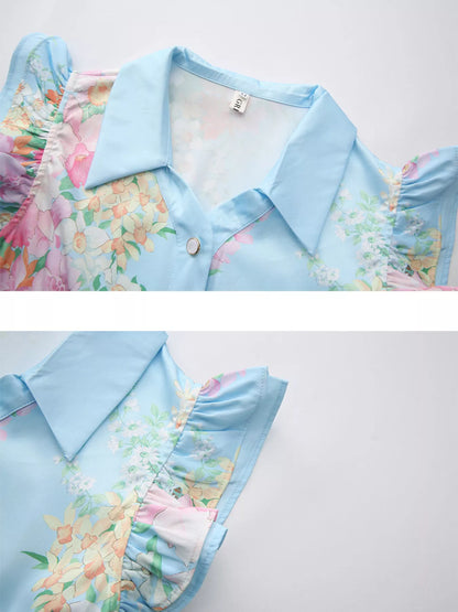 Hazel Blues® |  Floral Print Ruffle Sleeve Midi Dress