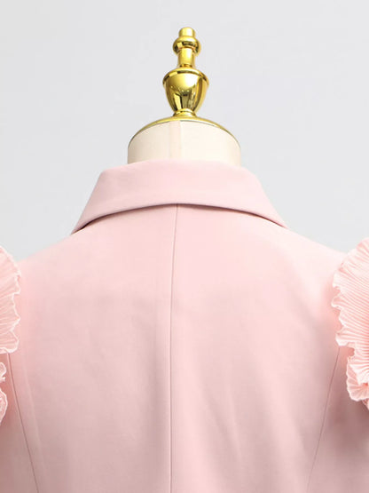 Hazel Blues® |  Frill Lapel Collar Top and Pleated Skirt Set