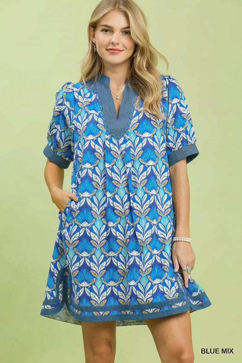 Hazel Blues® |  Umgee Mix Tile Print Mini Dress