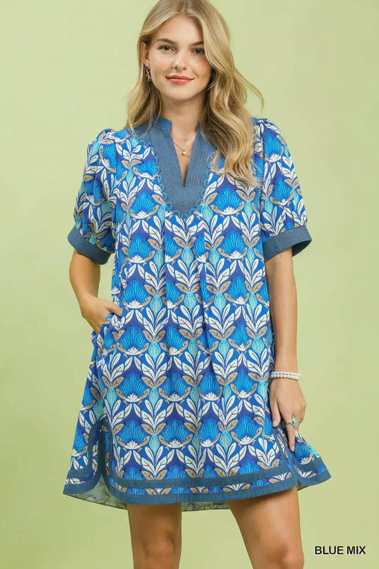 Hazel Blues® |  Umgee Mix Tile Print Mini Dress
