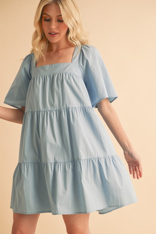 Hazel Blues® |  Aemi + Co Square Neck Half Sleeve Tiered Dress