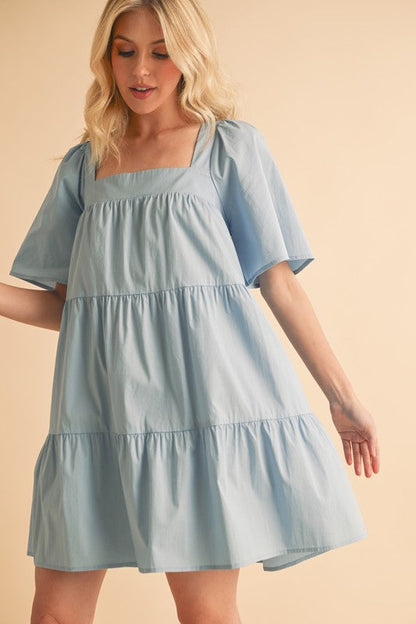 Hazel Blues® |  Aemi + Co Square Neck Half Sleeve Tiered Dress