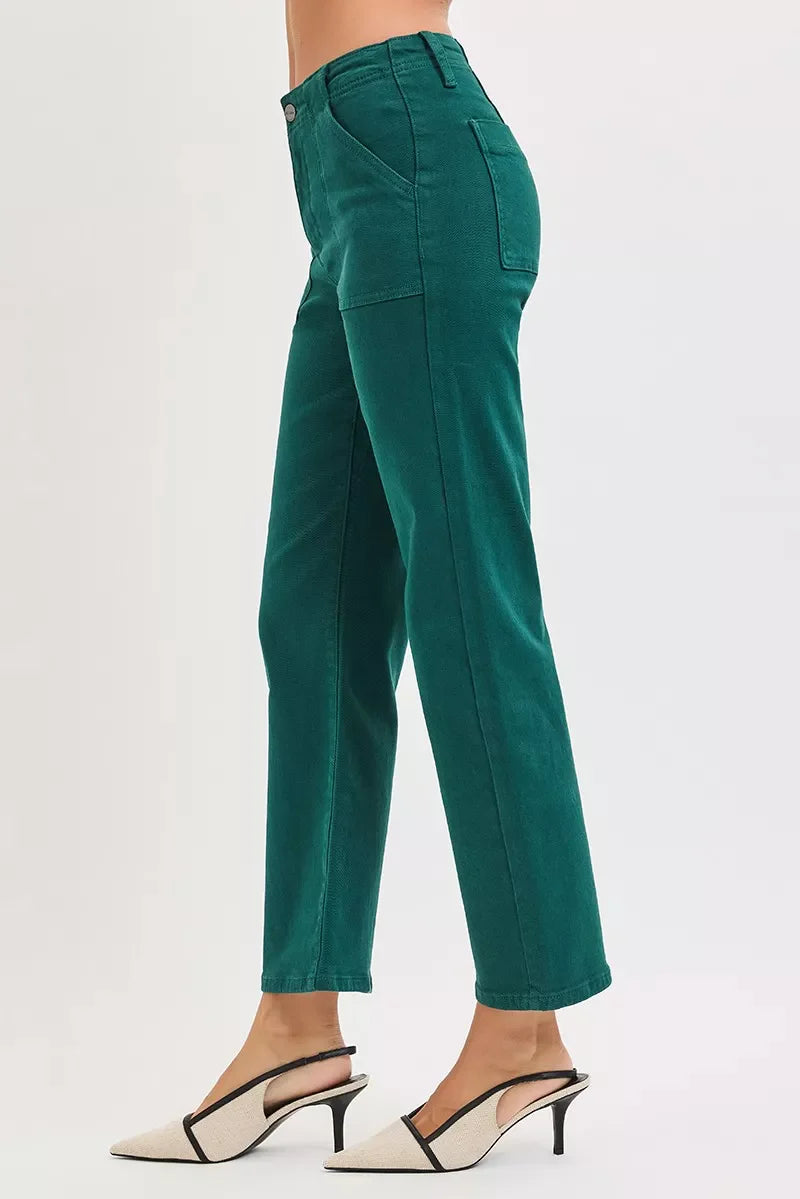 Hazel Blues® |  RISEN High Rise Ankle Flare Patch Pocket Jeans
