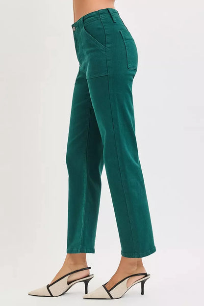 Hazel Blues® |  RISEN High Rise Ankle Flare Patch Pocket Jeans