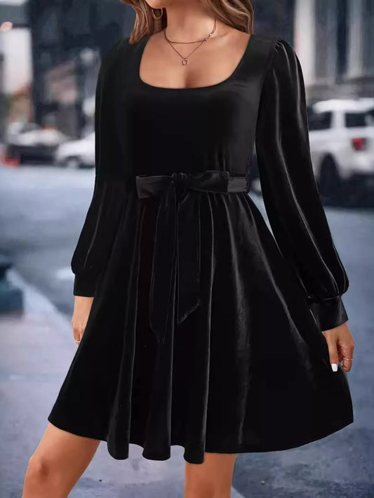 Hazel Blues® |  Velvet Long Sleeve A-Line Dress