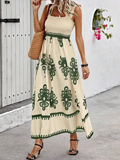 Hazel Blues® |  Smocked Printed Wide Strap Maxi Dress
