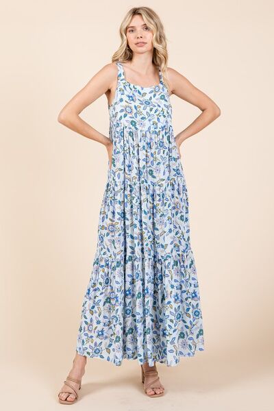 Hazel Blues® |  Mittoshop Flower Print Tiered Sleeveless Empire Maxi Dress