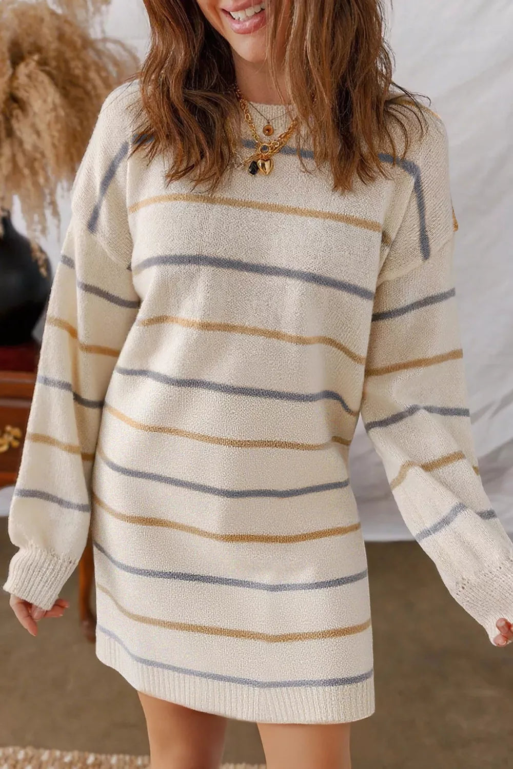 Hazel Blues® |  Striped Dropped Shoulder Oversized Sweater Dress